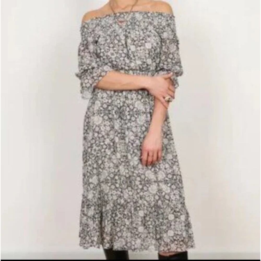 MISA Off The Shoulder Floral Midi dress